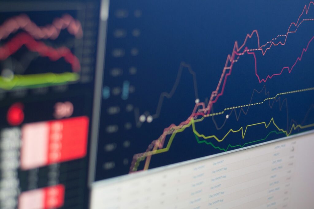 Monitor displaying a financial graph, representative image