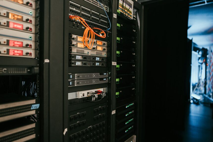 Rack of servers in a server room, representative image