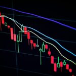 Stock market candlestick chart on a dark screen, representative image