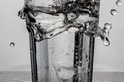 Glass of water with a splash, representing overhydration risk