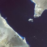 Satellite view of the Bab el-Mandeb Strait separating Yemen from the Horn of Africa