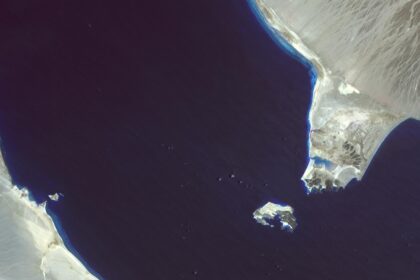 Satellite view of the Bab el-Mandeb Strait separating Yemen from the Horn of Africa