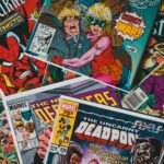Assortment of colorful comic book covers on display