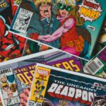 Colorful stack of comic books representing the superhero genre