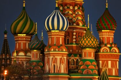The Kremlin and Red Square in Moscow, Russia, at night