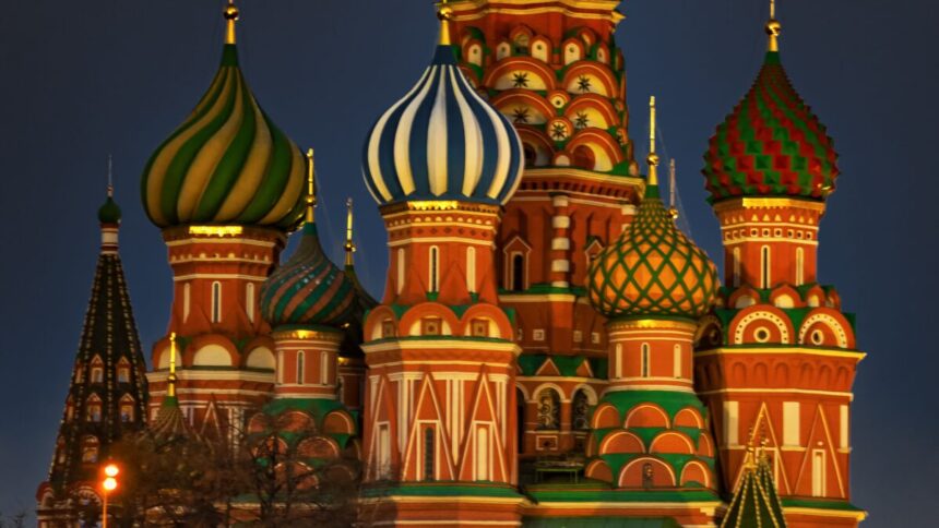 The Kremlin and Red Square in Moscow, Russia, at night