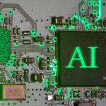 Glowing AI chip on a circuit board, symbolizing the technology race at the heart of the Trump-Xi summit