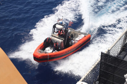 US Coast Guard cutter Vigilant crew seizes suspected drugs from a go-fast vessel in the Caribbean Sea