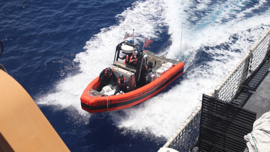 US Coast Guard cutter Vigilant crew seizes suspected drugs from a go-fast vessel in the Caribbean Sea