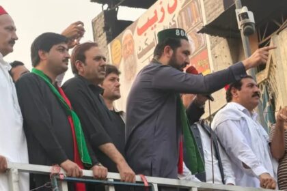 KP Chief Minister Sohail Afridi addressing PTI supporters in Charsadda as governor rule in KP is debated