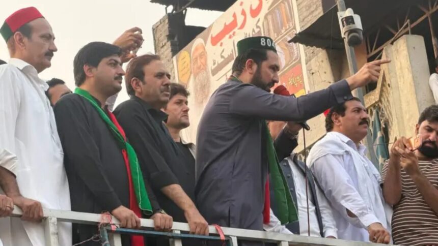 KP Chief Minister Sohail Afridi addressing PTI supporters in Charsadda as governor rule in KP is debated