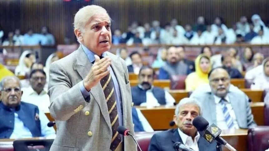 Prime Minister Shehbaz Sharif addressing the National Assembly, file photo