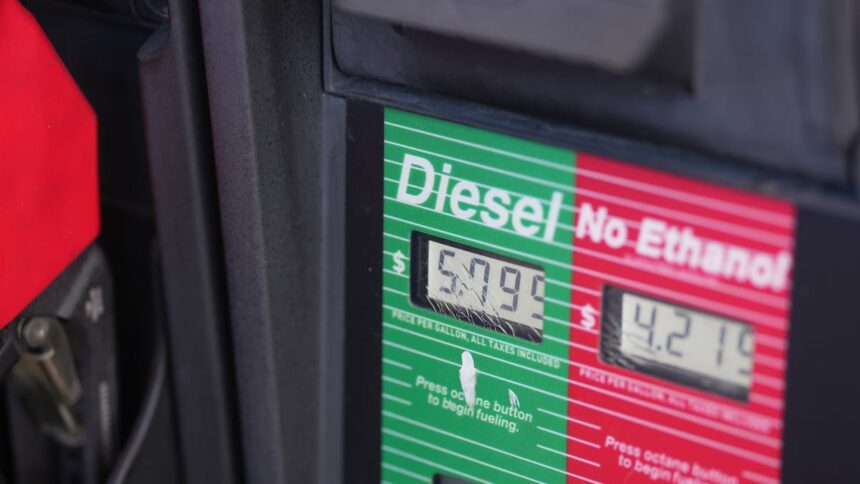 Diesel price display on a gas pump at a QuikTrip station in Greenwood Village, Colorado